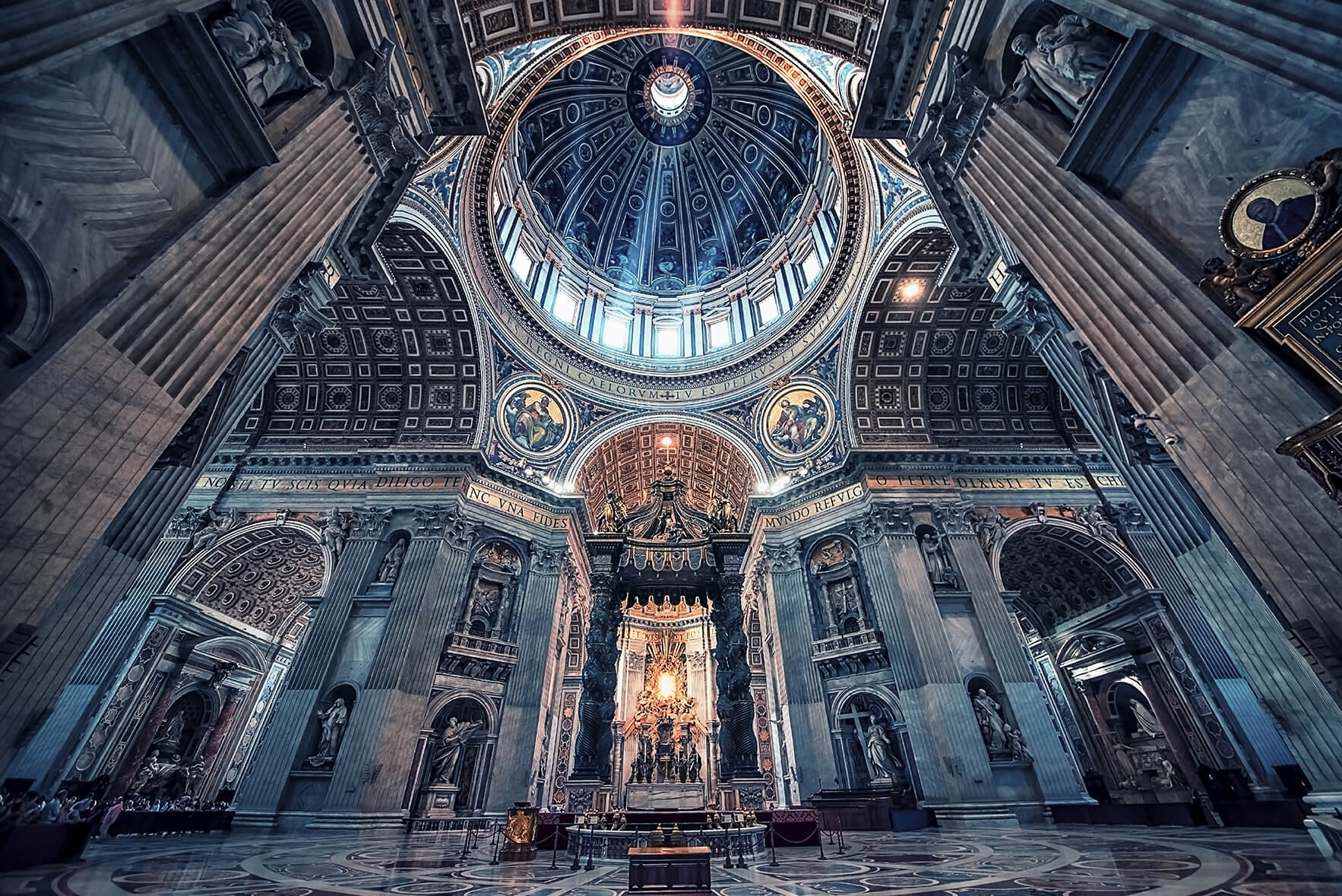 The tomb of Saint Peter beneath the high altar of St Peter's Basilica, directly under the sunken Confessio