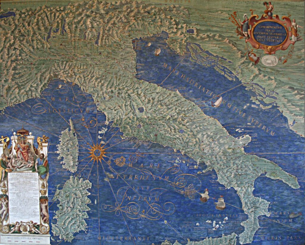 Ignazio Danti's map of Italy, Corsica and Sardinia — one of the 40 antique panels lining the Gallery of Maps corridor