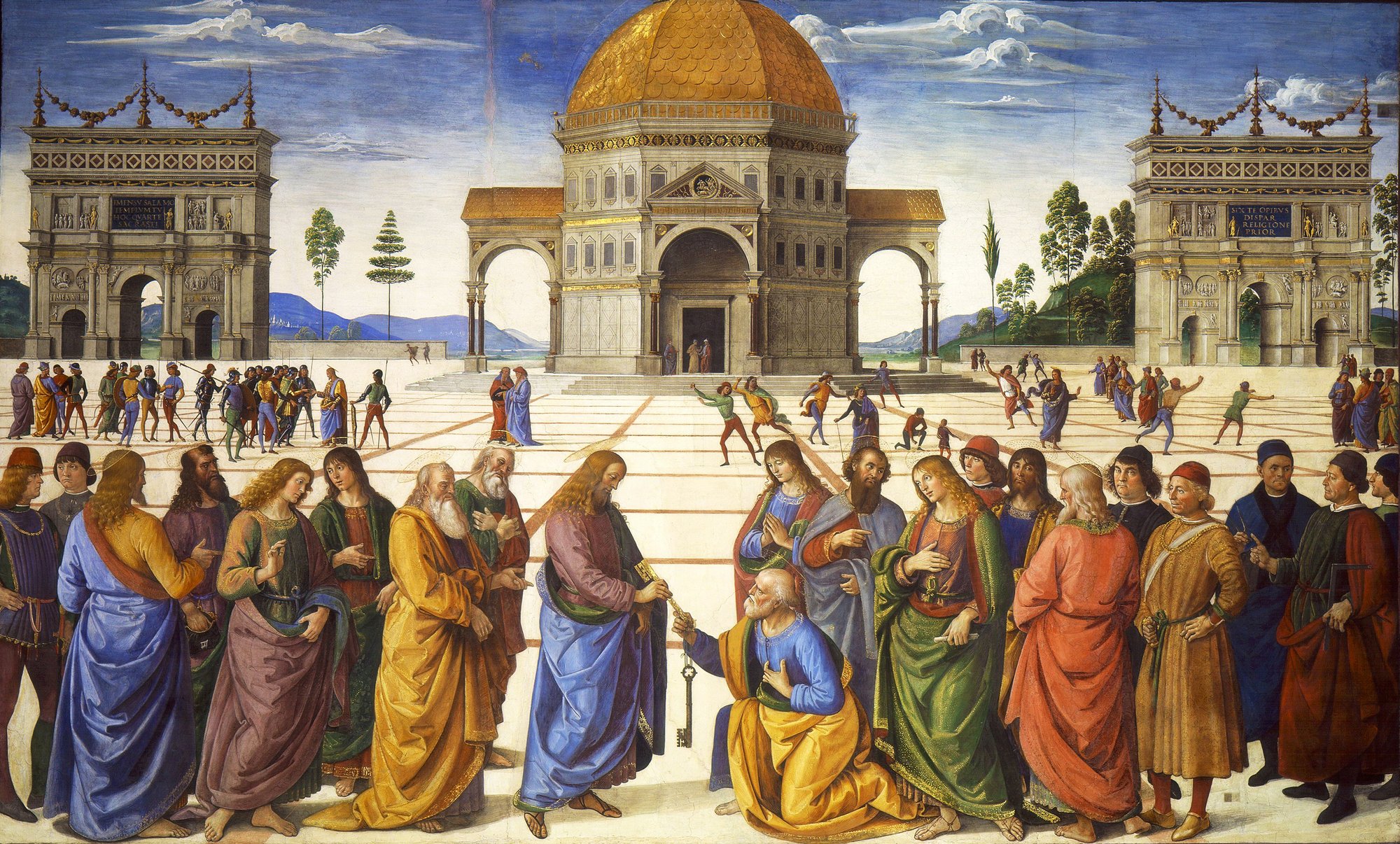 Perugino's Delivery of the Keys fresco on a side wall of the Sistine Chapel