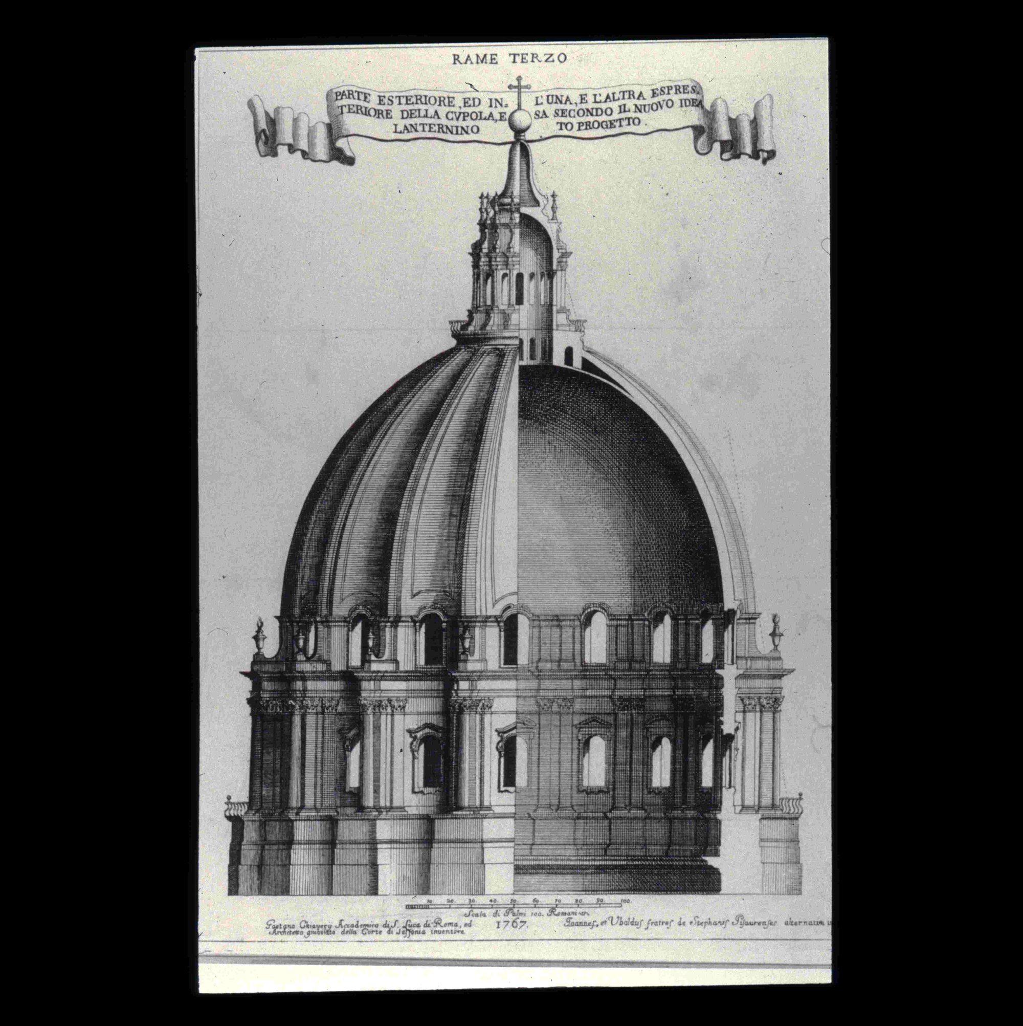 Cross-section engraving of Michelangelo's dome (cupola) of St Peter's Basilica